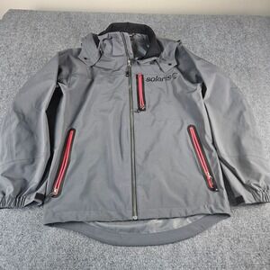 Solaris Mens Softshell Hooded Jacket Gray Red Accents Medium Full Zip Outdoor
